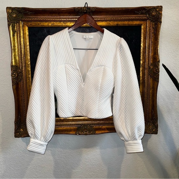 Anthropologie Tops - Eri + Ali Anthropologie White Bustier Low Cut Blouse with Puff Sleeves M Cropped